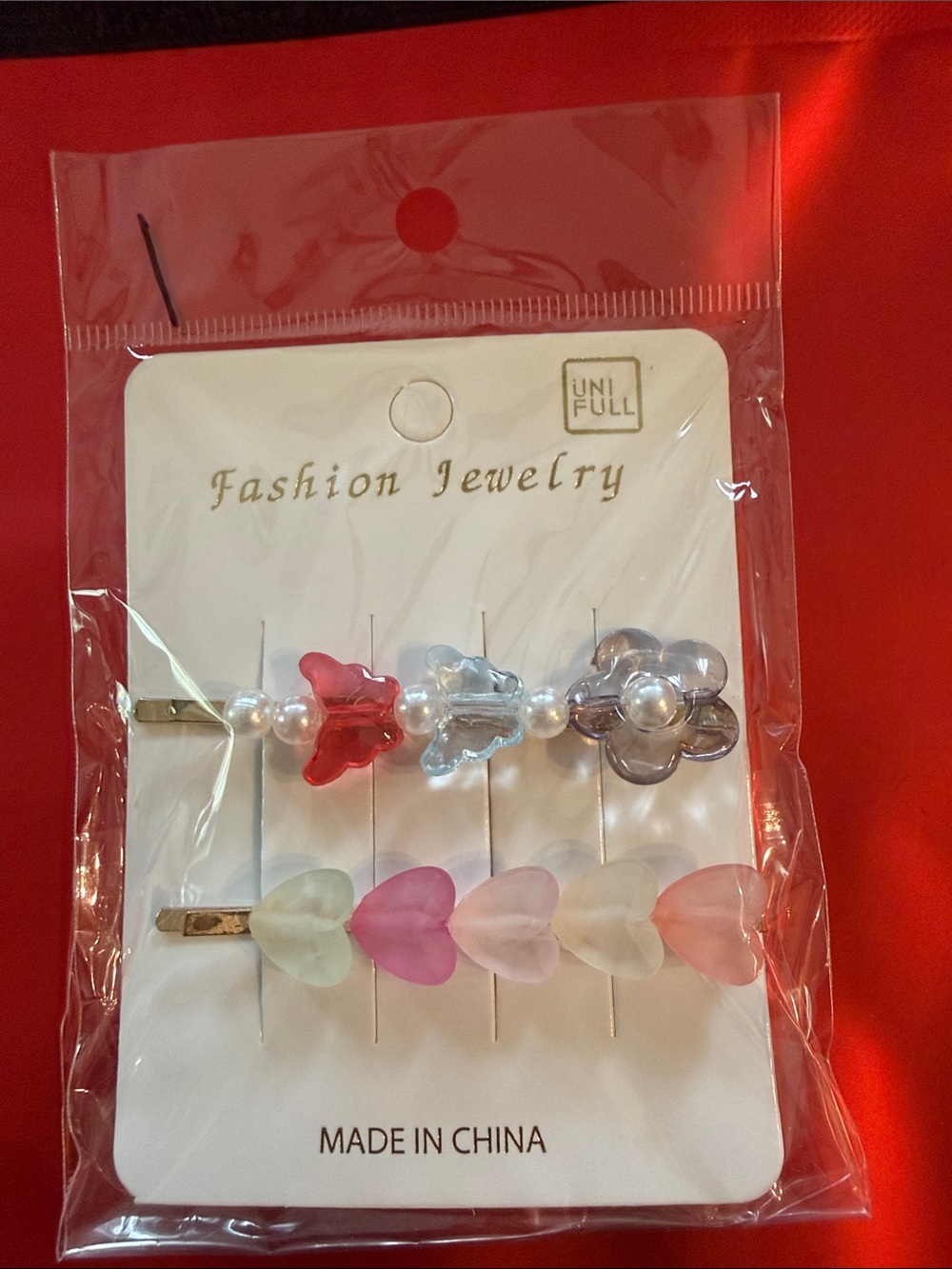 UNIF Pastel Flower & Heart Hair Clip Set in Pink, Purple, Clear, Cream